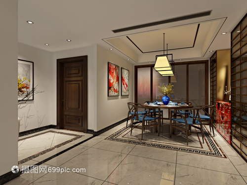 新中式风餐厅室内设计效果图